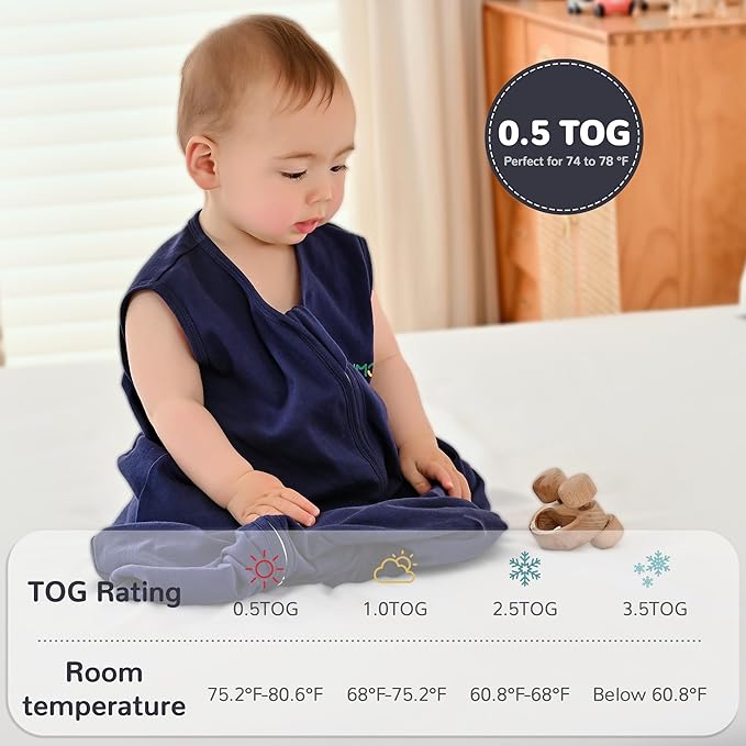 JELLYMONI Baby Sleep Sack 12-18 Months 100% Cotton Wearable Blanket, 0.5 TOG Soft Lightweight Toddler Sleeping Sack 3 Pack 2-Way Zipper Newborn Sleep Sacks-CubbioJoy