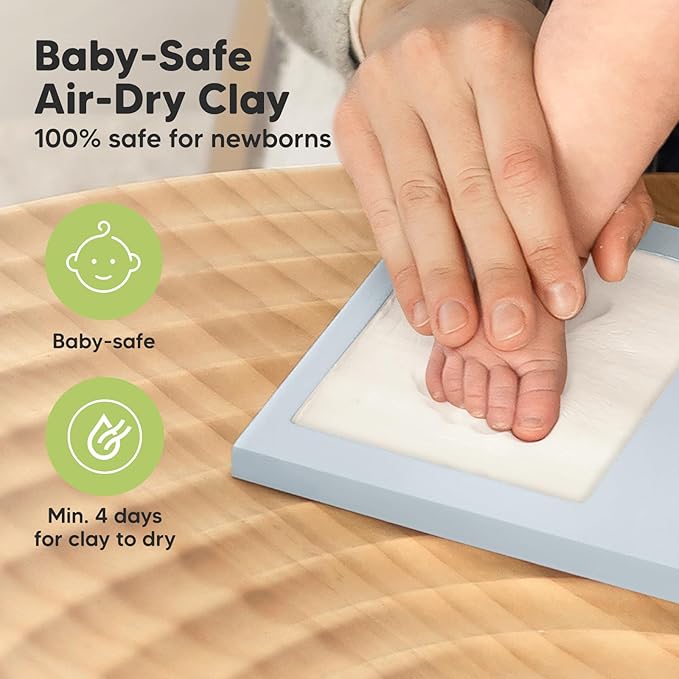 Baby Hand and Footprint Kit - Clay Handprint Keepsake Frame, Newborn Nursery Picture Frame, Personalized New Mom Gifts for Baby Shower & Registry (Mist Blue)-CubbioJoy
