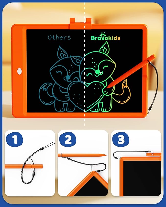 Bravokids LCD Writing Tablet for 3-8 Year Olds - 10 Inch Doodle Board Electronic Drawing Pad, Educational Gift for Kids (Orange)-CubbioJoy