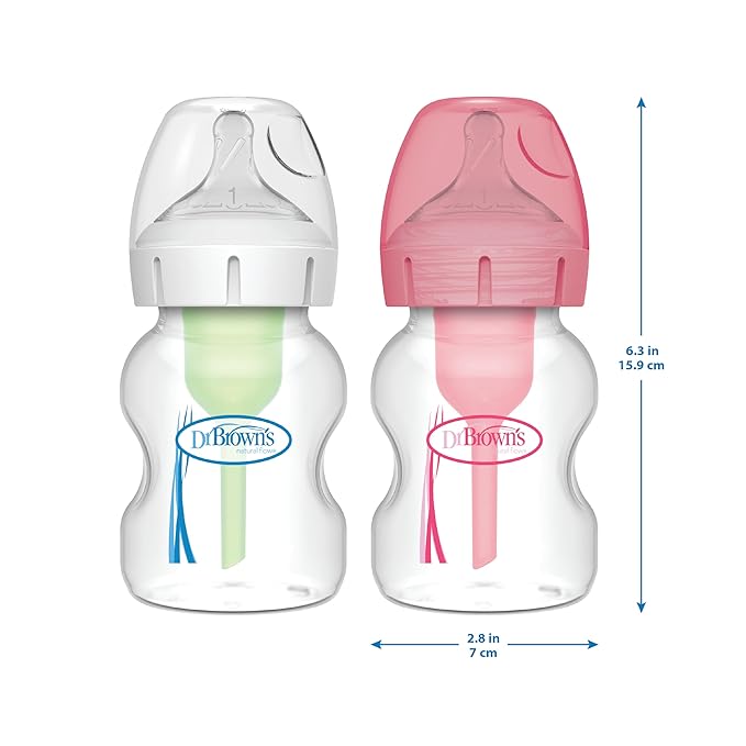Dr. Brown's Natural Flow Anti-Colic Options+Wide-Neck Baby Bottle, 5 oz/150 mL, Level 1 Nipple, 1-Pack, 0m+-CubbioJoy