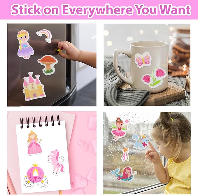 Jelly Sticker Books for Toddlers 2-4 Travel Essentials, Reusable Sticker Book + 8 Scenes + 2 Matching Games + 51 Large Princess Stickers for 1-3 Toddler Activities (Wonderland)-CubbioJoy