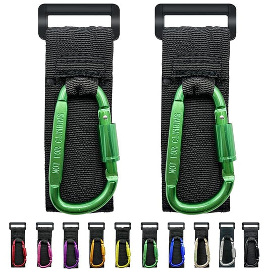 Baby Stroller Hook, Carry 30 lbs per Stroller Carabiner Clip, Adjustable Baby Stroller & Car Seat Hook for Hanging Diaper Bag, Wheelchair,Golf cart, Shopping and Pet Cart(2 Pcs Green)-CubbioJoy