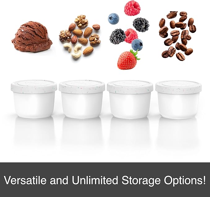 BALCI - 8oz Mini Ice Cream Containers with Silicone Lids (Set of 4) - Freezer Food Storage Containers, Reusable, LeakProof, For Homemade IceCream Containers - White with Sprinkles-CubbioJoy