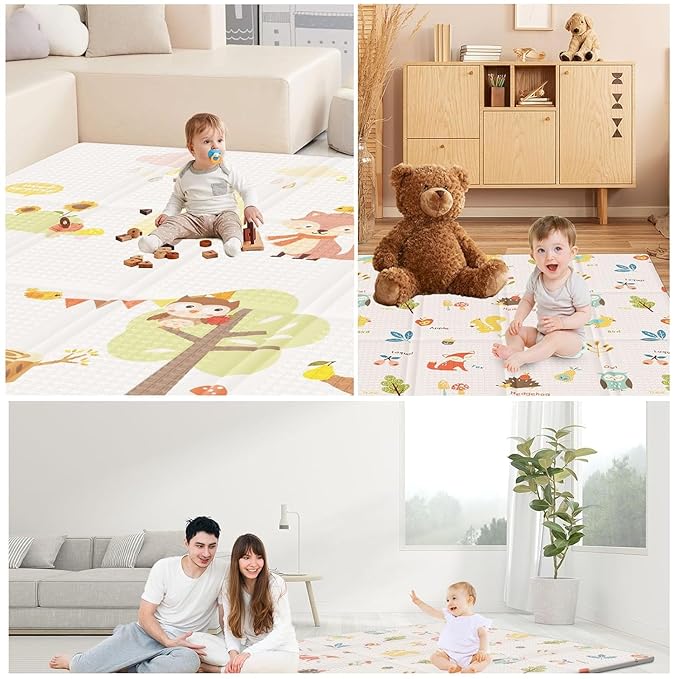 Baby Play Mat, 50 x 50 Inch Play Mat Perfect for Use Baby Playpen, Foldable Baby Foam Playmat for Floor, Portable Waterproof Activity PlayMats for Babies, Infants and Toddlers-CubbioJoy
