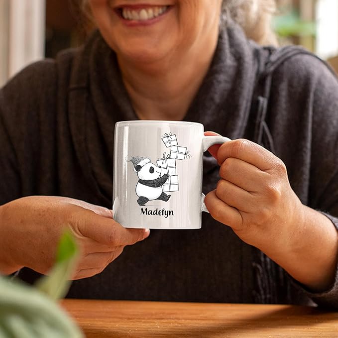 Customized Name Panda Bear Accent Coffee Cup, Personalized Panda Bear Ceramic Teacup Gift For Animal Lover Kids Child on Birthday Christmas, Cute Bears Travel Coffee Mug 11 Oz 15 Oz, Animal White Mug-CubbioJoy