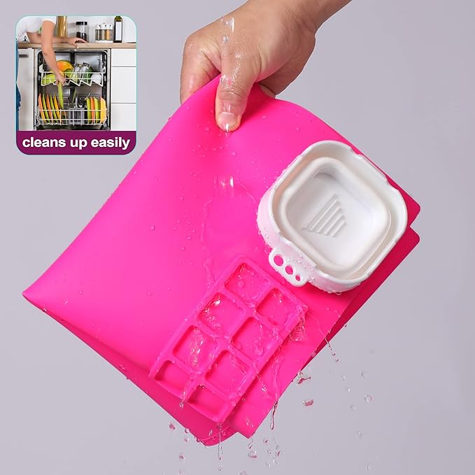 AWOKE Silicone Painting Mat - 20"X16" Silicone Art Mat with 1 Water Cup for Kids - Craft Mat has12 Color Dividers - 2 Paint Dividers (Rose)-CubbioJoy