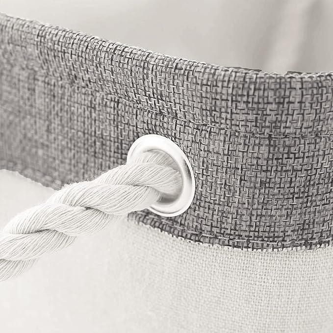 Basket for Organizing Cube Stgorage Bin - Small 6 Pack Fabric Storage Cubes Collapsible Baskets for Shelves with Rope, Bins for Organization Closet Cloth Toy Laundry Canvas (Grey&White 12x8x5.2 inch)-CubbioJoy