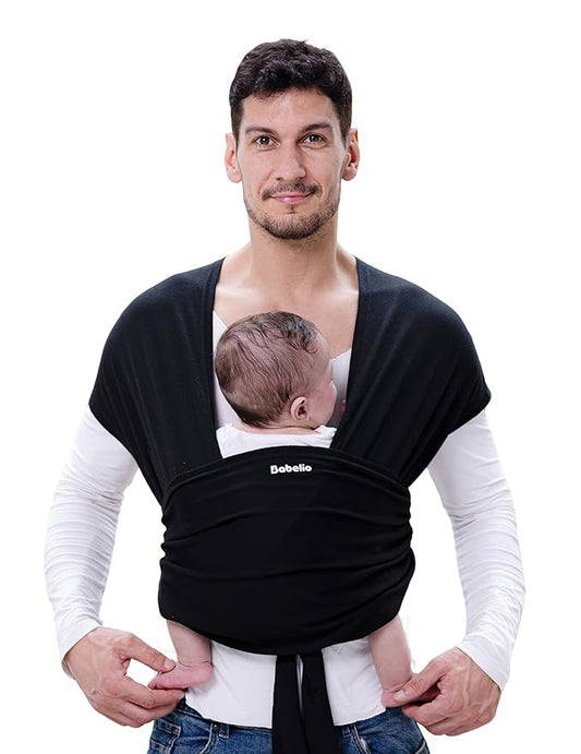 BABELIO Baby Wraps Carrier with Adjustable Buckle, Easy to Wear Lightweight Baby Carrier Newborn, Hands Free Toddler Infant Slings 7-35lbs Black-CubbioJoy