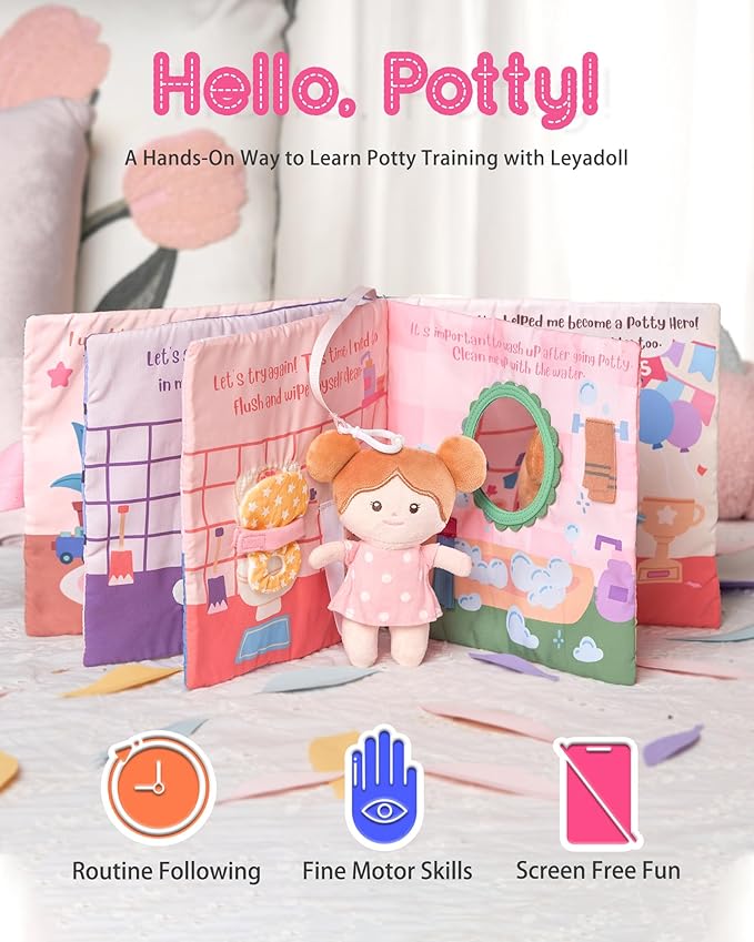 Interactive Sensory Soft Cloth Book, Educational Crinkle Quiet Activity Busy Book for Babies,Toddler Travel Toy Gift for Boys and Girls (Hello Potty)-CubbioJoy