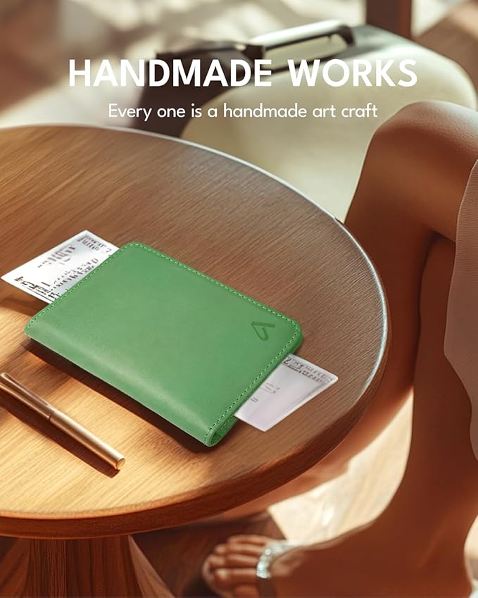 ALLIVE Passport Holder for Travel Women Men,Genuine Leather Passport Cover Wallet,Travel Must Haves Airport Essentials Travel Gifts Green-CubbioJoy