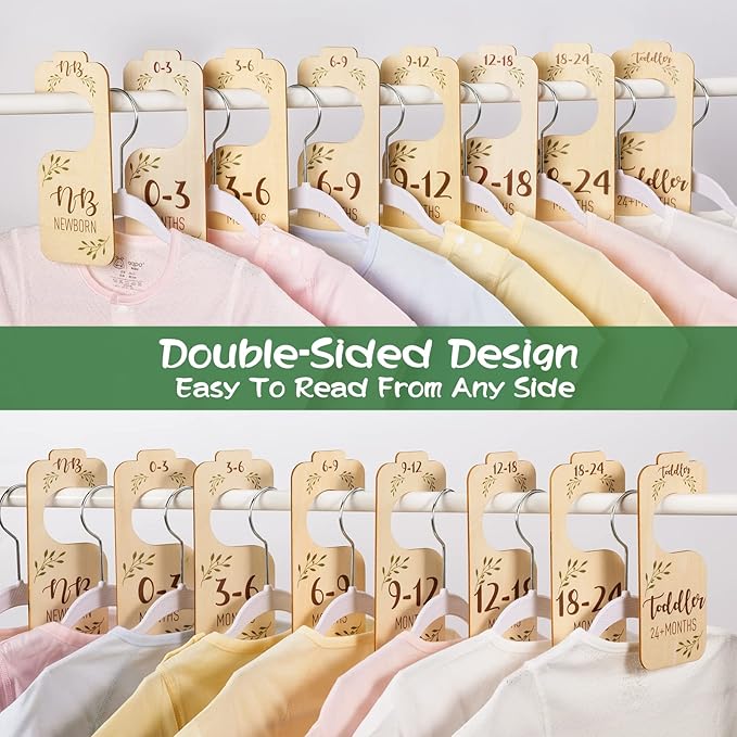 Baby Closet Dividers for Clothes Organizer - Set of 8 Beautiful Wooden Double-Sided Baby Clothes Size Hanger Organizer from Newborn to 24 Months for Boho Nursery Decor-CubbioJoy