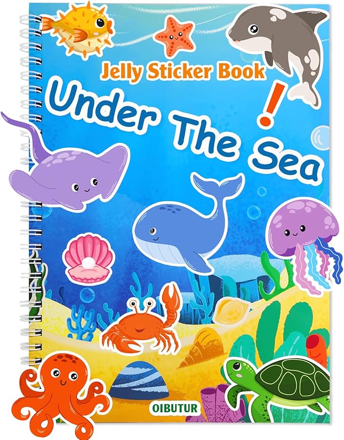 Jelly Sticker Books for Toddlers 2-4 Years, Under The Sea Stickers for Kids 1-3, Reusable Sticker Book for Toddler Plane Activities Travel Essentials (Under The Sea)-CubbioJoy