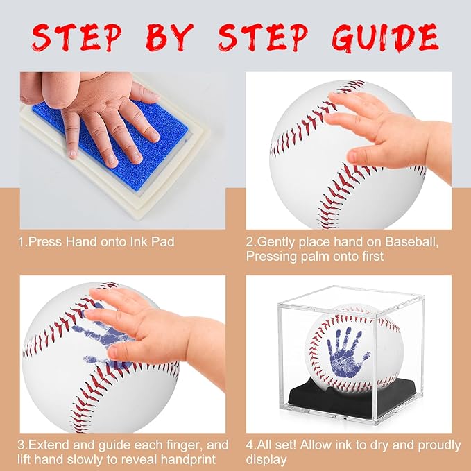 Baby Handprint & Footprint Kit with Photo Frame, Baseball Stand & Display Case – Perfect Newborn Keepsake, Baseball Baby Shower Gifts New Dad First Parent's Father's Day Gift-CubbioJoy
