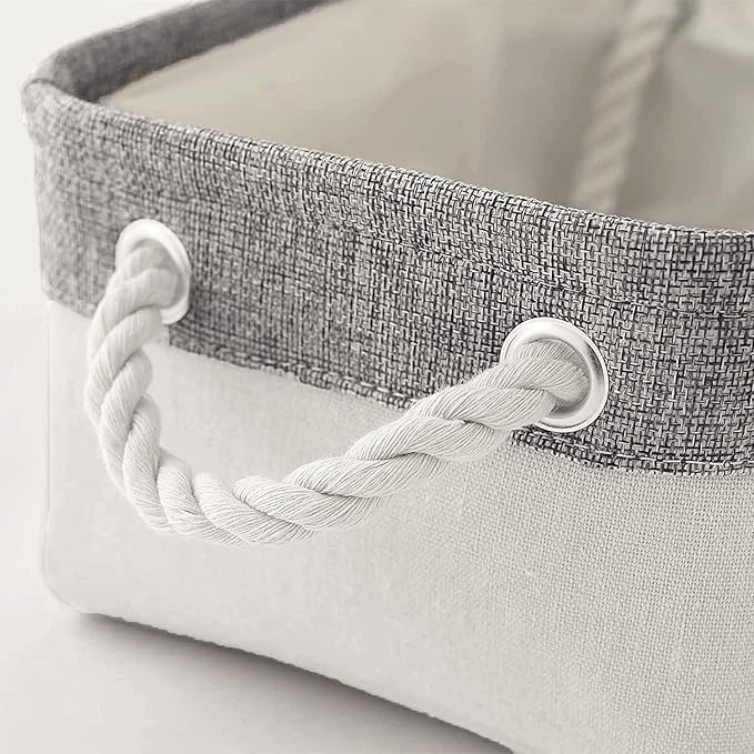 Basket for Organizing Cube Stgorage Bin - Small 6 Pack Fabric Storage Cubes Collapsible Baskets for Shelves with Rope, Bins for Organization Closet Cloth Toy Laundry Canvas (Grey&White 12x8x5.2 inch)-CubbioJoy
