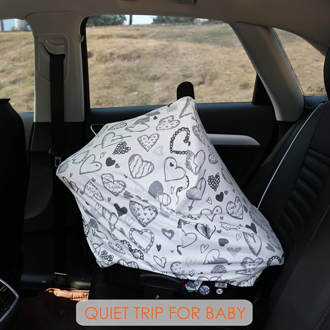 Baby Car Seat Covers, Carseat Canopy, Boys Girls Privacy Breastfeeding Cover (Grey Heart)-CubbioJoy