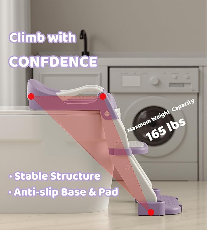 2-in-1 Toddler Potty Training Toilet Seat with Step Stool Ladder – Adjustable Height Potty Chair Urinal for Baby Boys Girls Age 1-3, Foldable Training Potty with Splash Guard & Anti-Slip Feet, Purple-CubbioJoy