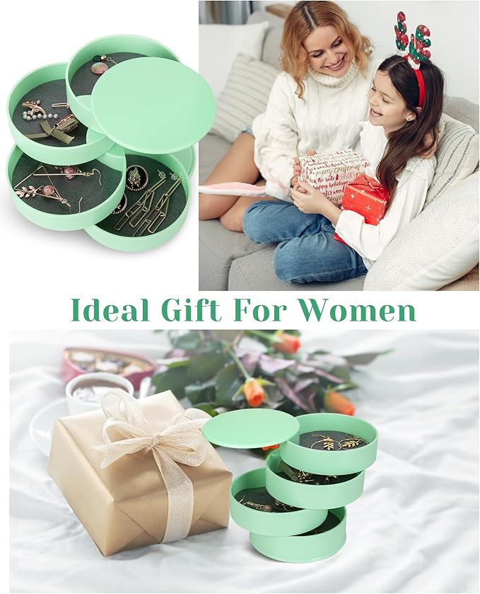 CONBOLA Jewelry Organizer, Small Jewelry Storage Box Earring Holder for Women, 4-Layer Rotating Travel Jewelry Tray Case with Lid for Bracelets Rings Bracelets-CubbioJoy