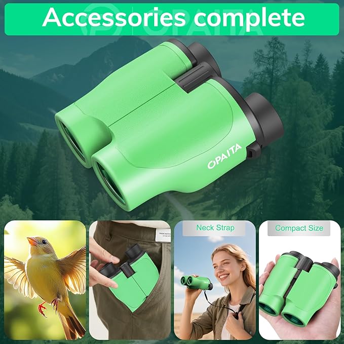 Compact Binoculars for Adults High Powered - OPAITA 20x32 Small Binoculars for Adults Kids with Low Light Vision for Hunting Cruise Ship Travel Concert Hiking Light Green-CubbioJoy