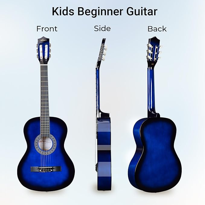 ADM Beginner Acoustic Classical Guitar 38 Inch Nylon Strings Wooden Guitar Bundle Kit for Kid Boy Girl Student Youth Guitarra Online Lessons with Gig Bag, Strap, Tuner, Strings, Blue-CubbioJoy