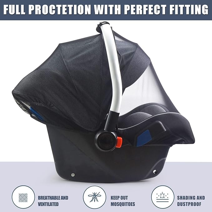 Baby Mosquito Net for Infant Car Seats,Infant Stroller and Bassinets, Carrier,Breathable with Elastic Netting for Easy Fitting, Portable Durable & Long Lasting Infant Insect Shield Netting (Black-CubbioJoy