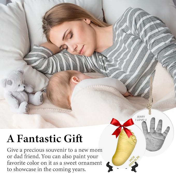 Baby Hand & Footprint Keepsake Kit - Personalized Handprint Footprint Ornament for Newborn Babies, New Mom Gifts, Baby Shower & Registry, Nursery Picture Frame, Pet Paw Print Ornament-CubbioJoy