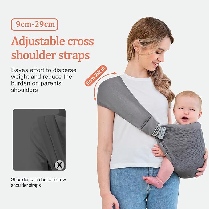 Baby Sling Carrier,Baby Carrier Newborn to Toddler,Toddler Carrier,Portable Lightweight & Spreadable Shoulder Straps (Dark Grey)-CubbioJoy