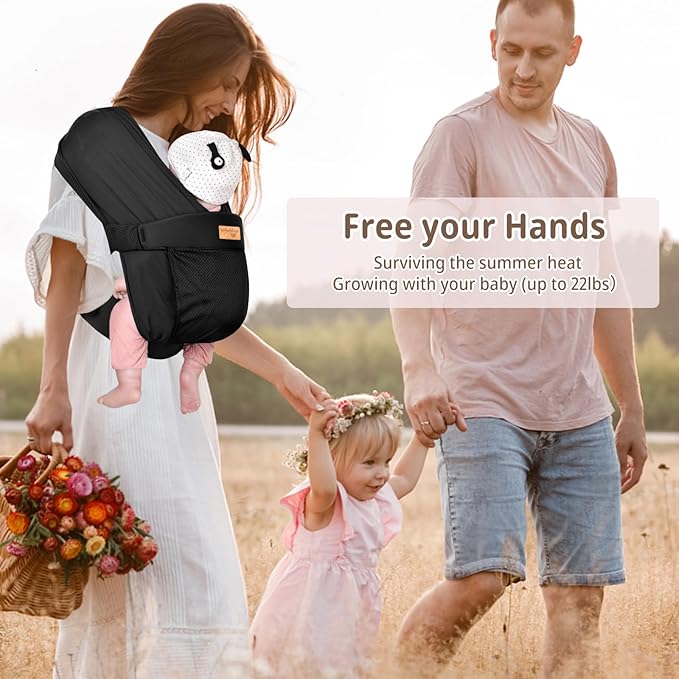 Baby Wraps Carrier Sling, Baby Carrier for Newborns and Toddlers,Skin-Friendly and Soft Front Baby Carrier Wrap Perfect Baby Gifts (Black, Mesh)-CubbioJoy