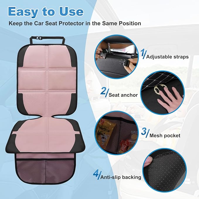 Car Seat Protector for Child, 2 Pack Baby Covers with Mesh Pockets & Non-Slip Backing 600D Durable Under Seat for Back (Rose Gold, Standard)-CubbioJoy