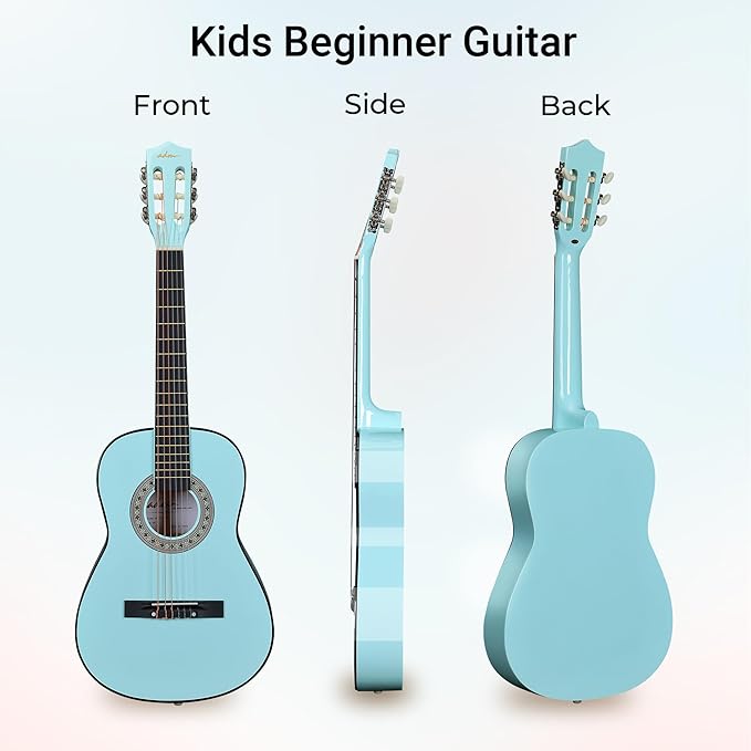 ADM Beginner Acoustic Classical Guitar 36 Inch Nylon Strings Wooden Guitar Bundle Kit for Kid Boy Girl Student Youth Guitarra Online Lessons with Gig Bag, Strap, Tuner, Strings, Picks, Socal Green-CubbioJoy