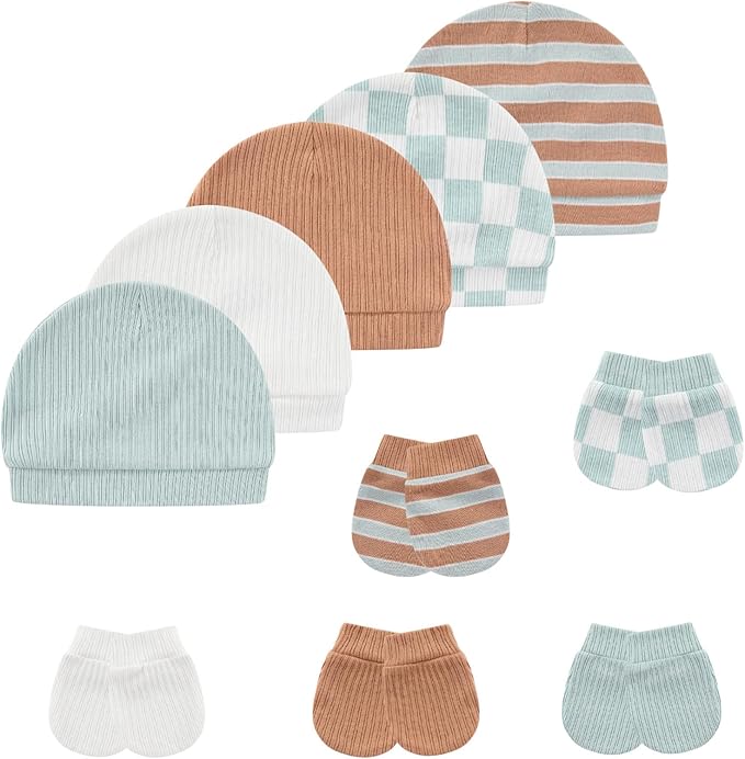 Baby Hat and Mittens Set Cotton Newborn Baby Hats Caps for Boys and Girls, 0-6 Months-CubbioJoy