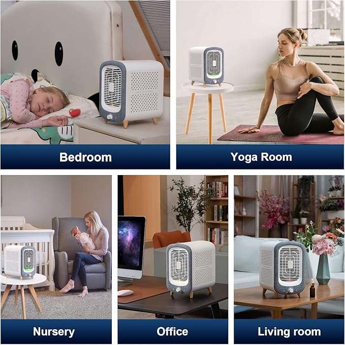 Jafanda Air Purifier for Home Bedroom 780sq ft, HEPA & Activated Carbon, Air Cleaner with Fragrance Sponge & Nightlight for Smoke, Allergies, Dust, Odor, VOC, Pet Dander, Pollen, Office, Desktop,Grey-CubbioJoy