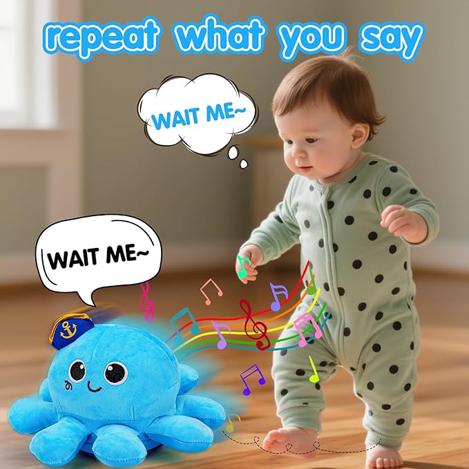 Baby Crawling Toys 6-12 Months Musical Plush Octopus Light up Voice Control Dancing Infant Walking Toys 1 Year Old Boy Girl Babies 0 6 7 8 9 10 12-18 Month Tummy Time Sensory Toddler First Gifts-CubbioJoy