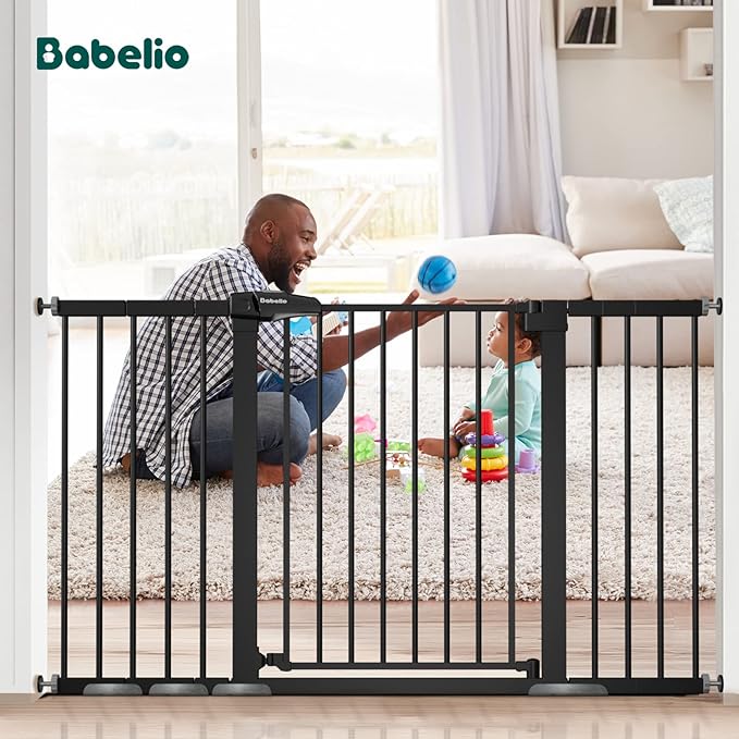 BABELIO Extra Wide Baby/Dog Gate, 29-55" Auto Clos for The House and Doorway, Safety Pressure Mounted Pet Door, NO Need Tools and Drilling, Black-CubbioJoy