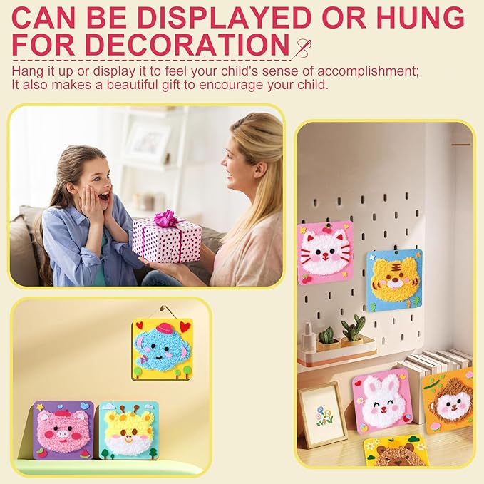 DIY Embroidery Doll Kit, Cartoon Animal Craft Sewing Kit for Kids, Felt Crafts, Beginner Sewing for Kids Ages 4-8 Plus - Helps Develop Fine Motor Skills (3PCS-Monkey/Tiger/Cat)-CubbioJoy