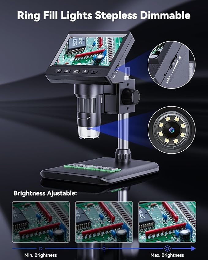 Digital Microscope, Coin Microscope with Light Adjustable Brightness 4.3" HD LCD Screen, 1000X Zoom PC View, Compatible with MacOS & Windows - Black-CubbioJoy
