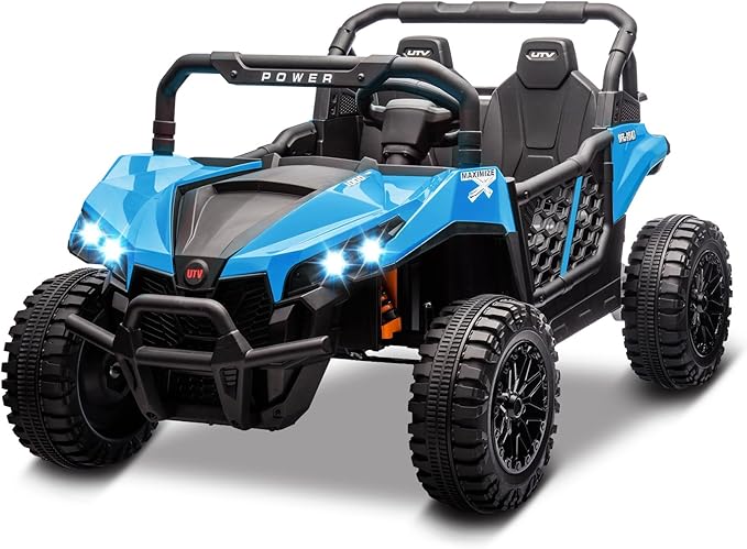 24V 2 Seater Ride On Car Truck, Power Wheels Kids UTV w/Parent Remote Control, 3.1 MPH Max Speed, Music Player, LED Lights & Storage, Electric Vehicle Ride On Toy for Kids Toddler Ages 3-8, Blue-CubbioJoy