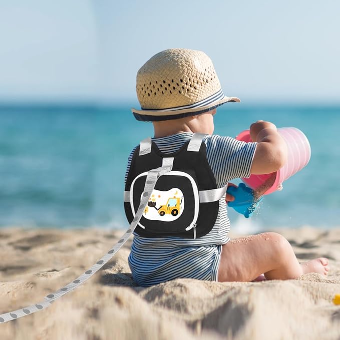 Accmor Toddler Harness Leash, Cute Excavator Child Walking Harness Tether Wristband Assistant Strap Belt Protector for Baby Boys, Collapsible Kids Leash + Anti Lost Wrist Link for Outdoor Travel Black-CubbioJoy