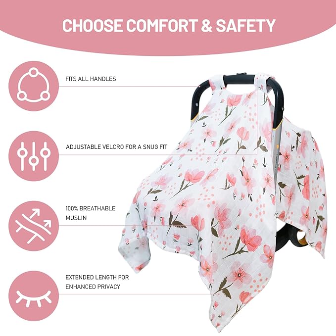 80S Muslin Car Seat Cover for Babies - Soft & Breathable Infant Carrier Canopy, Lightweight Sunshade for Summer, Universal Fit for Baby Boys & Girls-CubbioJoy
