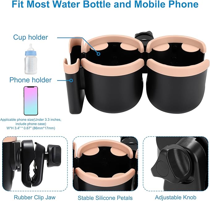Accmor Stroller Cup Holder with Phone Holder, Bike Cup Holder, Universal Cup Holder for Uppababy Nuna Doona Strollers, 2-in-1 Cup Phone Holder for Stroller, Bike, Wheelchair, Walker, Scooter-CubbioJoy