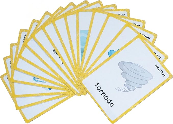 22 Weather Flash Cards(pre k flashcards) - Classroom Decorations and Early Learning Kindergarten Teacher Tools - Flash Cards Hole Punched - with 1 Ring -So You Can Sort and Organize The Cards Easily-CubbioJoy