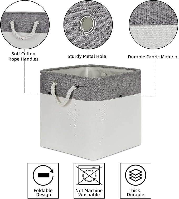 Bidtakay Fabric White Baskets for Shelves Set of 3 Cube Storage Large Organizer Bins 13x13 Closet Storage Bins for Home Office Nursery Collapsible Storage Bins for Organization-CubbioJoy