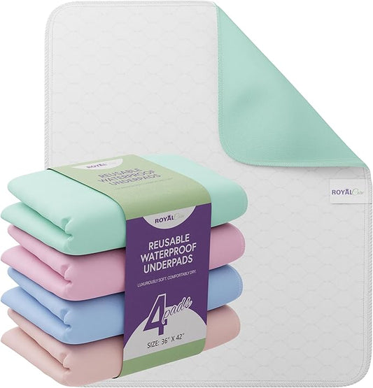 Incontinence Bed Pads - 4 Pack Reusable Waterproof Sofa, Mattress Protectors - Highly Absorbent, Machine Washable - for Children, Pets and Seniors - Assorted Colors (36" x 42" - 4 Pack - Multi Color)-CubbioJoy