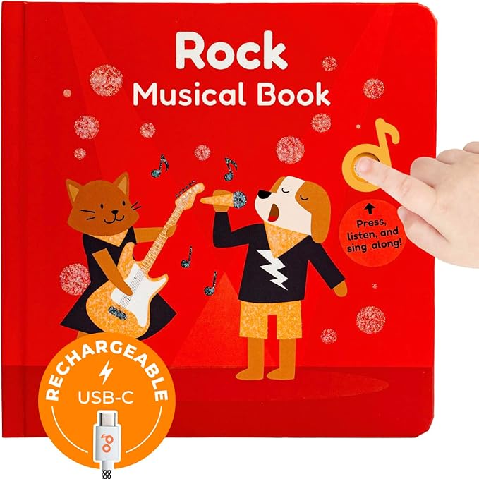 Cali's Books Rock Music Books for Toddlers 1-3 - Singing Button Sound Board Book for 2 Year Old Children, Musical Toddler Rock Songs Toys, 18 Month Interactive Learning Toy, USB-C Rechargeable-CubbioJoy