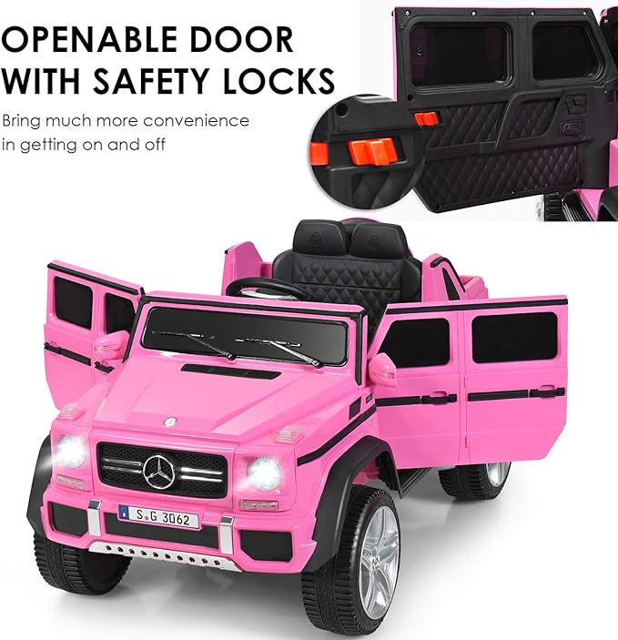Costzon Ride on Car, Licensed Mercedes-Benz Maybach, 12V Battery Powered Vehicle Toy w/ 2 Motors, Remote Control, 3 Speeds, Lights, Horn, Music, Aux, Storage, Truck, Electric Car for Kids (Pink)-CubbioJoy