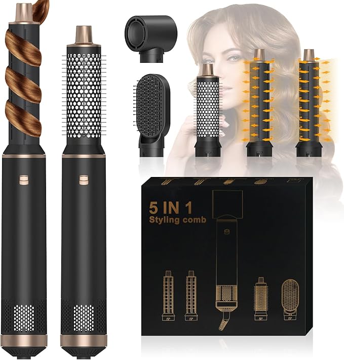 Blow Dryer Brush 5 in 1, Multi Ionic Hair Dryer Brush Set, Auto Air Wrap Hair Styler with 3 Temperature, Powerful Hair Styling Tools Set for Fast Drying, Curling, Straightening & Smoothing-CubbioJoy