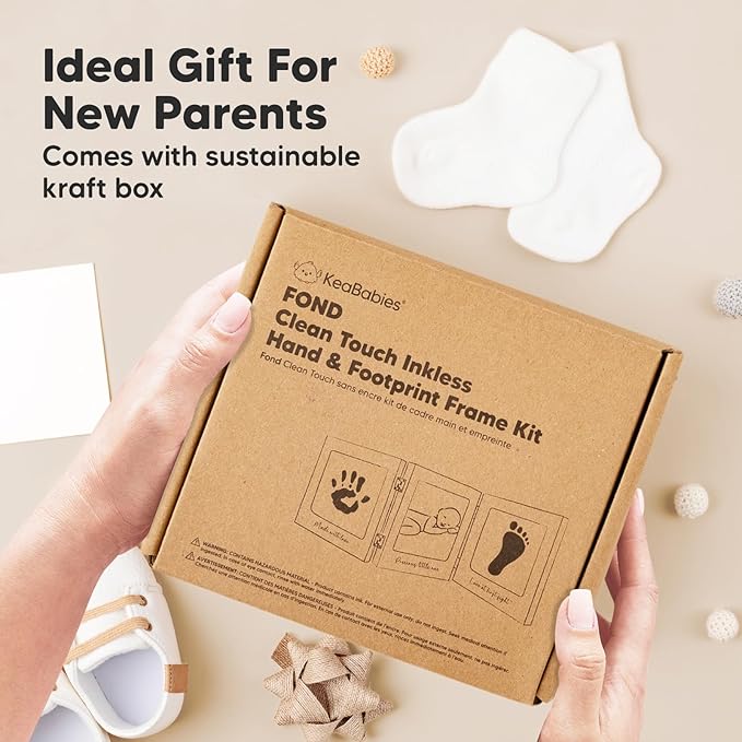 Inkless Baby Handprint and Footprint Kit for Newborn - Baby Footprint Kit, Newborn Keepsake Nursery Picture Frame,Dog Paw Print Maker,Personalized Gifts for New Mom,Showers & Registry(Cloud Gray/Gold)-CubbioJoy