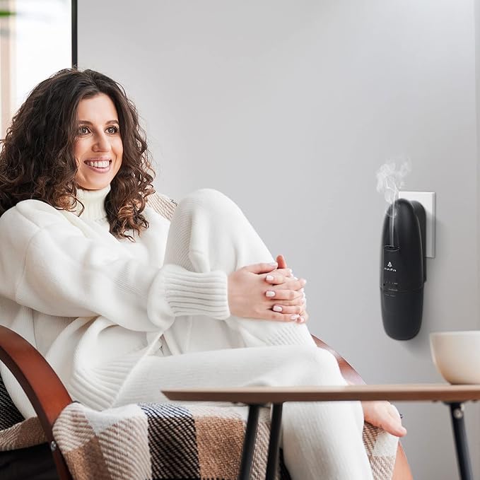 AromaPlan Authentic Plug in Waterless Diffuser - Up to 500 Sq. FT Coverage - Nanotechnology Plug in Oil Diffuser for Essential Oils -for Home and Office - Wall Silent & Waterless Oil Diffuser (Black)-CubbioJoy