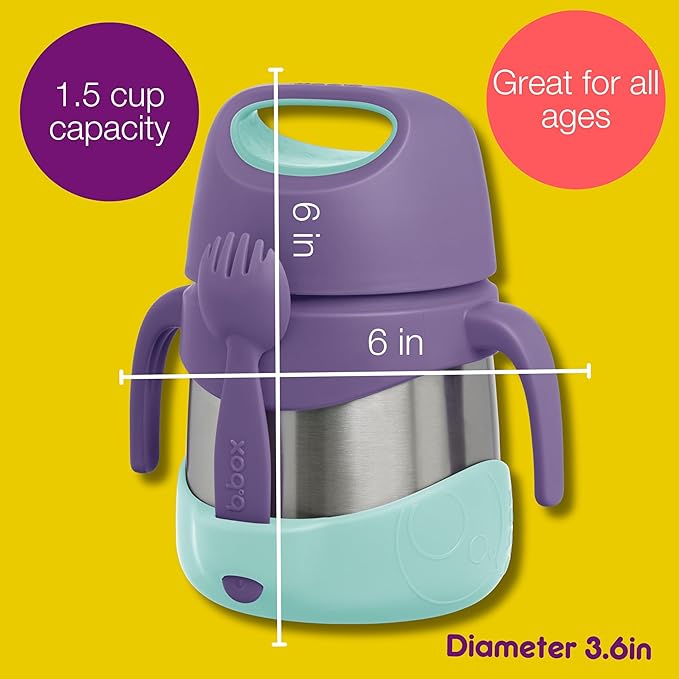 b.box Insulated Food Jar with Spork for Toddlers | Easy Open Container for Toddlers | Stainless Steel, 5hrs + of Perfect temperatures | Dishwasher Safe, BPA Free (Passion Splash, 11 oz)-CubbioJoy