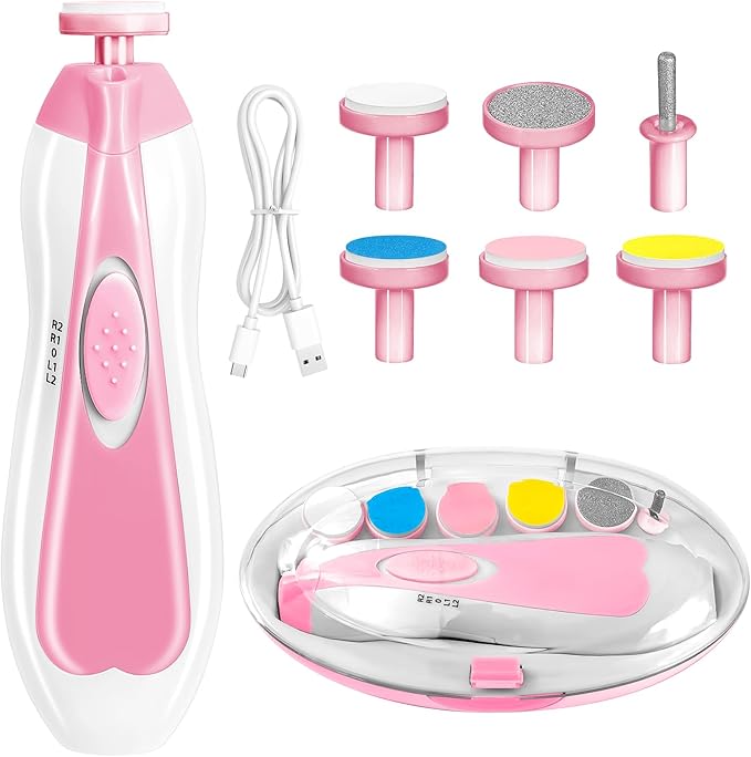 Baby Nail Trimmer Electric, 6 in 1 Rechargeable Baby Nail Clippers Manicure Set Grooming Kit for Toddler Infant or Adults (Pink)-CubbioJoy