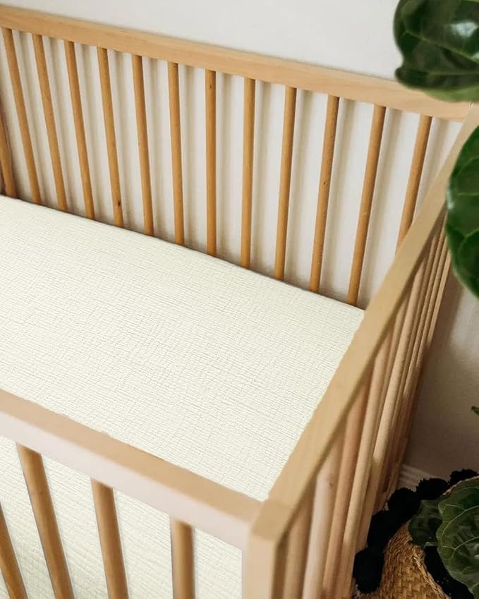 Bassinet Sheet for Baby Boy and Girl, Fitted Sheets for Rectangle, Oval, Hourglass Bassinet Mattress, Muslin Moses Basket Sheets with Neutral Style (Cream)-CubbioJoy